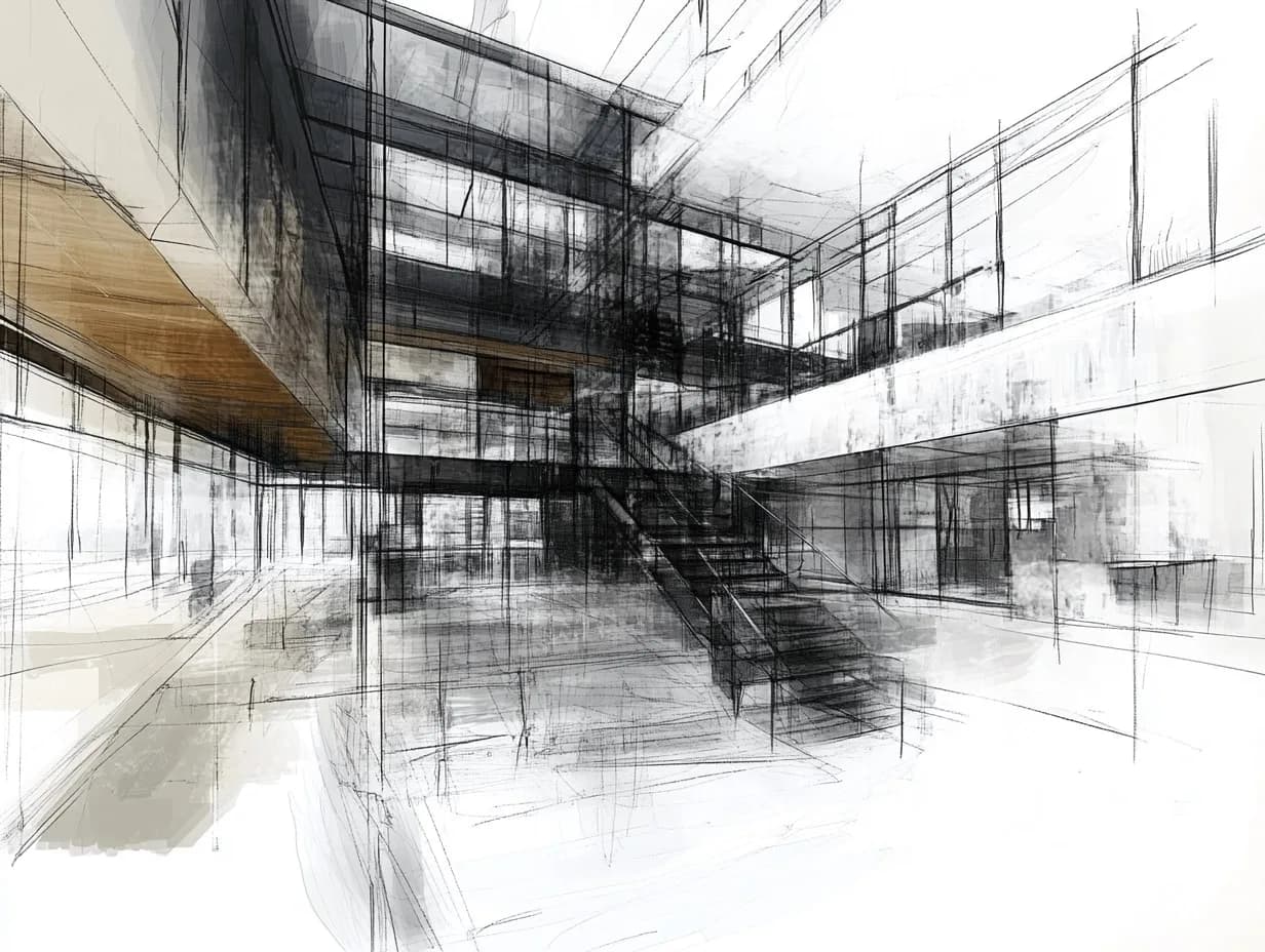Structural wireframe render from an SOS Construction drawing set